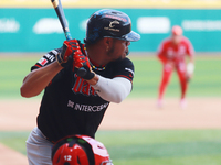 Reynaldo Rodriguez #17 of Guerreros de Oaxaca bats during match 7 of the Mexican Baseball League (LMB) South Zone 2024 championship series a...