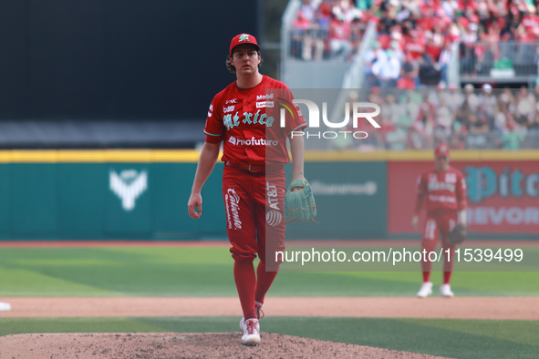 Trevor Bauer #96 of Diablos Rojos pitches the ball during match 7 of the Mexican Baseball League (LMB) South Zone 2024 championship series a...