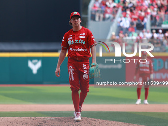 Trevor Bauer #96 of Diablos Rojos pitches the ball during match 7 of the Mexican Baseball League (LMB) South Zone 2024 championship series a...