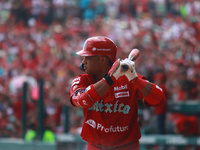 Robinson Cano #22 of Diablos Rojos bats during match 7 of the Mexican Baseball League (LMB) South Zone 2024 championship series against Guer...