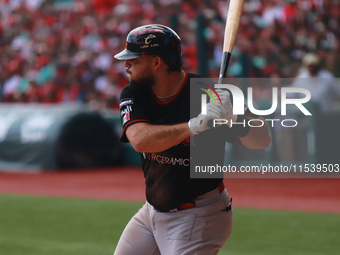 Roberto Ramos #44 of Guerreros de Oaxaca bats during match 7 of the Mexican Baseball League (LMB) South Zone 2024 championship series agains...