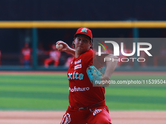 Trevor Bauer #96 of Diablos Rojos pitches the ball during match 7 of the Mexican Baseball League (LMB) South Zone 2024 championship series a...