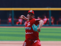 Trevor Bauer #96 of Diablos Rojos pitches the ball during match 7 of the Mexican Baseball League (LMB) South Zone 2024 championship series a...