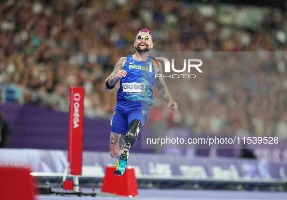 Rodrigues Goncalves Vinicius of Brazil in action in Men's 100m - T63 Round 1 during the Paris 2024 Paralympic Games at Stade de France on Se...