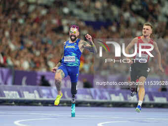 Rodrigues Goncalves Vinicius of Brazil in action in Men's 100m - T63 Round 1 during the Paris 2024 Paralympic Games at Stade de France on Se...