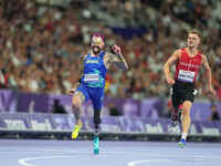 Rodrigues Goncalves Vinicius of Brazil in action in Men's 100m - T63 Round 1 during the Paris 2024 Paralympic Games at Stade de France on Se...