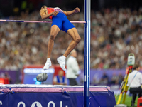 Roderick Townsend-Roberts of the United States of America competes in the Men's High Jump - T47 at Stade de France during the Paris 2024 Par...