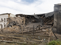 The back side of an office building in the Svyatoshyn district in Kyiv, Ukraine, is seriously damaged by a missile launched from the Russian...