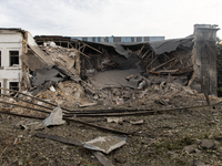 The back side of an office building in the Svyatoshyn district in Kyiv, Ukraine, is seriously damaged by a missile launched from the Russian...