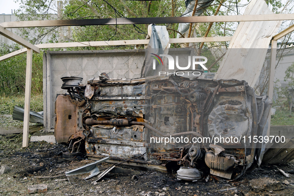 A car is damaged by the Russian missile attack in Kyiv, Ukraine, on September 2, 2024. NO USE RUSSIA. NO USE BELARUS. 