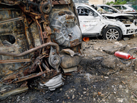 Cars are damaged by the Russian missile attack in Kyiv, Ukraine, on September 2, 2024. NO USE RUSSIA. NO USE BELARUS. (