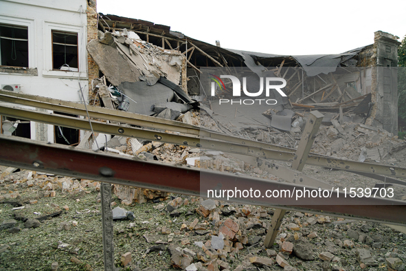 A building on Beresteiskyi Avenue is destroyed by a Russian missile attack in Kyiv, Ukraine, on September 2, 2024. NO USE RUSSIA. NO USE BEL...