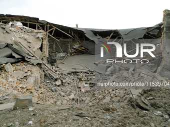 A building on Beresteiskyi Avenue is destroyed by a Russian missile attack in Kyiv, Ukraine, on September 2, 2024. NO USE RUSSIA. NO USE BEL...