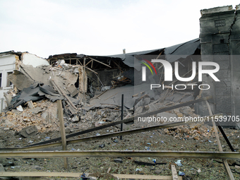 A building on Beresteiskyi Avenue is destroyed by a Russian missile attack in Kyiv, Ukraine, on September 2, 2024. NO USE RUSSIA. NO USE BEL...