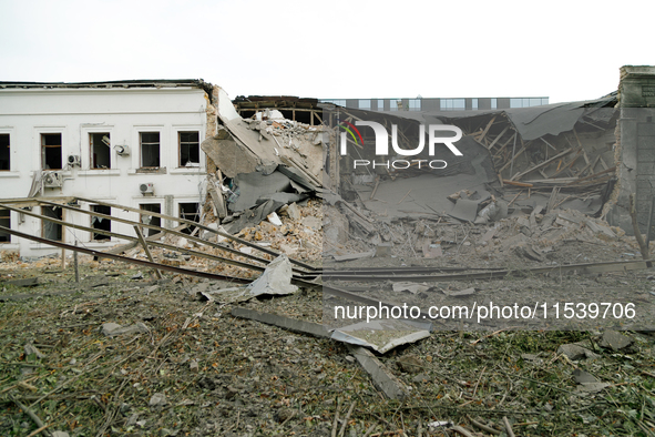 A building on Beresteiskyi Avenue is destroyed by a Russian missile attack in Kyiv, Ukraine, on September 2, 2024. NO USE RUSSIA. NO USE BEL...