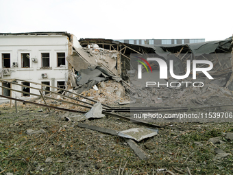 A building on Beresteiskyi Avenue is destroyed by a Russian missile attack in Kyiv, Ukraine, on September 2, 2024. NO USE RUSSIA. NO USE BEL...