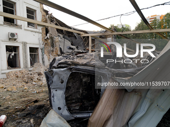 A building on Beresteiskyi Avenue is destroyed by a Russian missile attack in Kyiv, Ukraine, on September 2, 2024. NO USE RUSSIA. NO USE BEL...