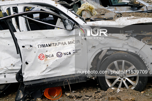 A car is damaged by the Russian missile attack in Kyiv, Ukraine, on September 2, 2024. NO USE RUSSIA. NO USE BELARUS. 