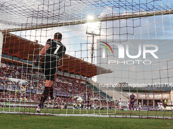 Pietro Terracciano, goalkeeper of ACF Fiorentina, throws the ball during the Italian Serie A football match between ACF Fiorentina and A.C....