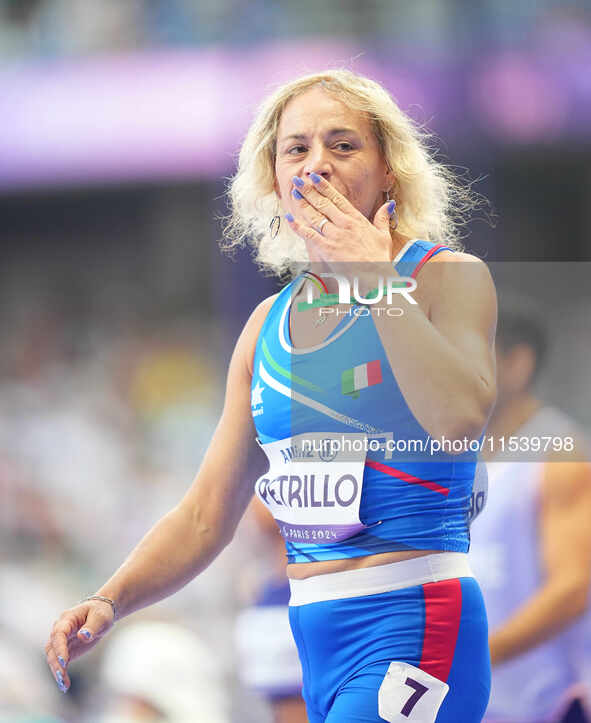 Valentina Petrillo of Italy in action in Women's 400m - T12 Round 1 during the Paris 2024 Paralympic Games at Stade de France on September 2...