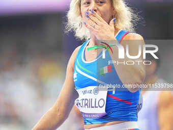 Valentina Petrillo of Italy in action in Women's 400m - T12 Round 1 during the Paris 2024 Paralympic Games at Stade de France on September 2...