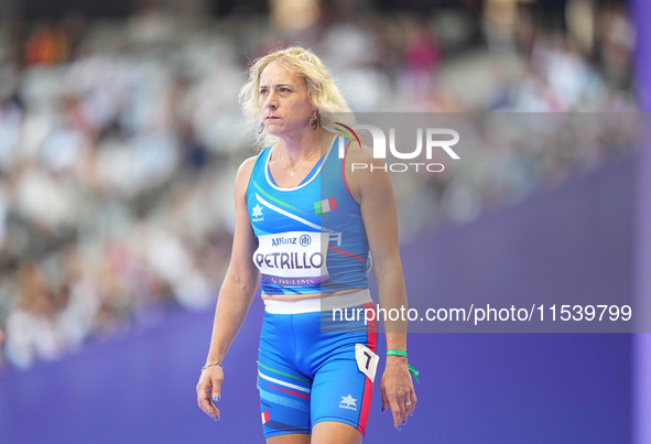 Valentina Petrillo of Italy in action in Women's 400m - T12 Round 1 during the Paris 2024 Paralympic Games at Stade de France on September 2...