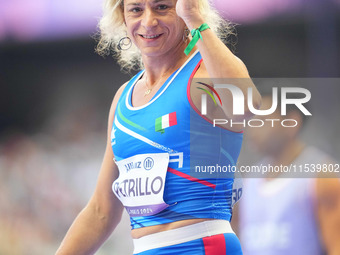 Valentina Petrillo of Italy in action in Women's 400m - T12 Round 1 during the Paris 2024 Paralympic Games at Stade de France on September 2...