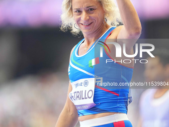 Valentina Petrillo of Italy in action in Women's 400m - T12 Round 1 during the Paris 2024 Paralympic Games at Stade de France on September 2...