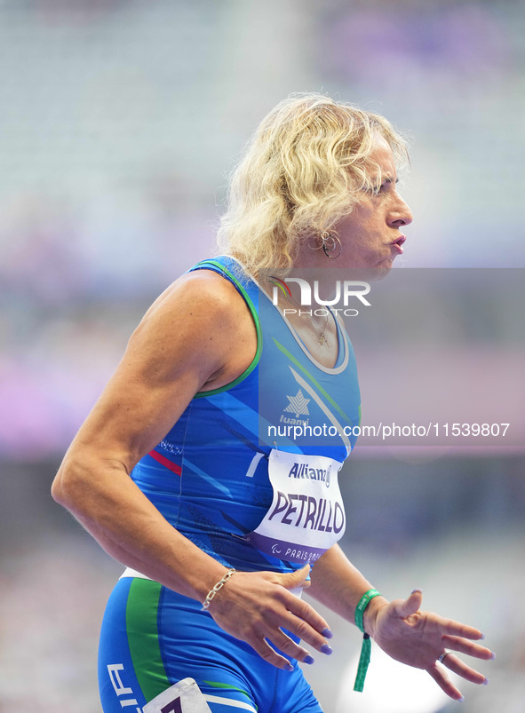 Valentina Petrillo of Italy in action in Women's 400m - T12 Round 1 during the Paris 2024 Paralympic Games at Stade de France on September 2...