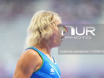 Valentina Petrillo of Italy in action in Women's 400m - T12 Round 1 during the Paris 2024 Paralympic Games at Stade de France on September 2...