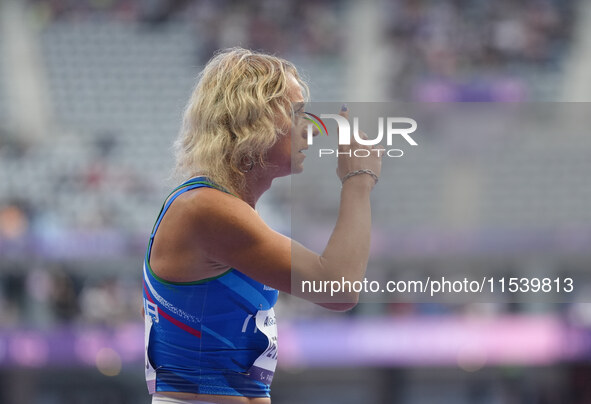 Valentina Petrillo of Italy in action in Women's 400m - T12 Round 1 during the Paris 2024 Paralympic Games at Stade de France on September 2...