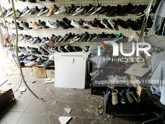 A shoe shop in the Sviatoshynskyi district is damaged by a Russian missile attack in Kyiv, Ukraine, on September 2, 2024. NO USE RUSSIA. NO...