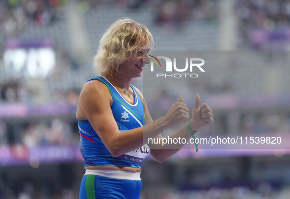 Valentina Petrillo of Italy in action in Women's 400m - T12 Round 1 during the Paris 2024 Paralympic Games at Stade de France on September 2...