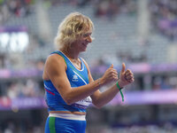 Valentina Petrillo of Italy in action in Women's 400m - T12 Round 1 during the Paris 2024 Paralympic Games at Stade de France on September 2...