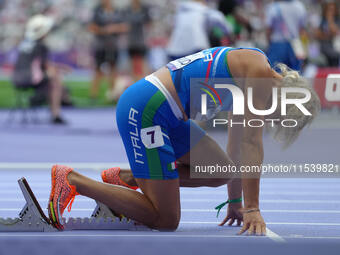 Valentina Petrillo of Italy in action in Women's 400m - T12 Round 1 during the Paris 2024 Paralympic Games at Stade de France on September 2...