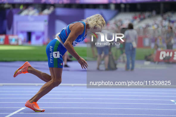 Valentina Petrillo of Italy in action in Women's 400m - T12 Round 1 during the Paris 2024 Paralympic Games at Stade de France on September 2...