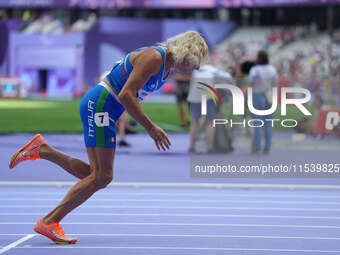 Valentina Petrillo of Italy in action in Women's 400m - T12 Round 1 during the Paris 2024 Paralympic Games at Stade de France on September 2...