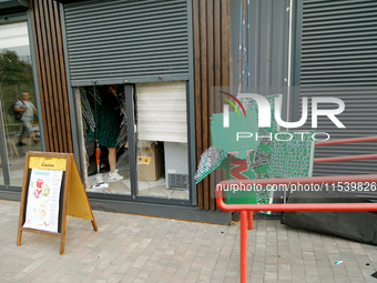 A pharmacy in the Sviatoshynskyi district is damaged by a Russian missile attack in Kyiv, Ukraine, on September 2, 2024. NO USE RUSSIA. NO U...