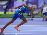 Valentina Petrillo of Italy in action in Women's 400m - T12 Round 1 during the Paris 2024 Paralympic Games at Stade de France on September 2...