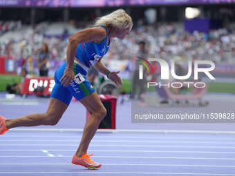 Valentina Petrillo of Italy in action in Women's 400m - T12 Round 1 during the Paris 2024 Paralympic Games at Stade de France on September 2...