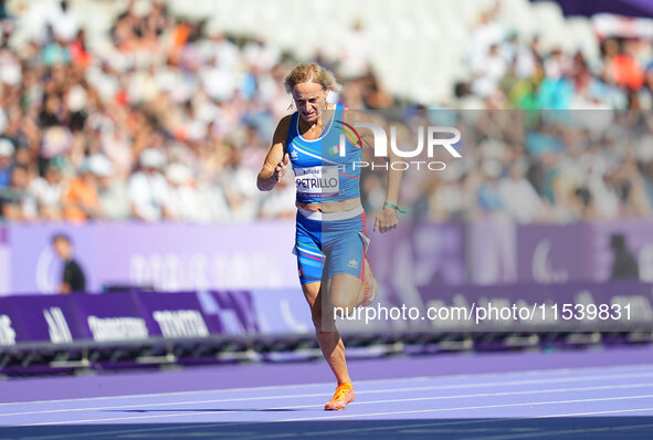 Valentina Petrillo of Italy in action in Women's 400m - T12 Round 1 during the Paris 2024 Paralympic Games at Stade de France on September 2...