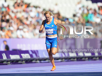 Valentina Petrillo of Italy in action in Women's 400m - T12 Round 1 during the Paris 2024 Paralympic Games at Stade de France on September 2...