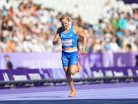 Valentina Petrillo of Italy in action in Women's 400m - T12 Round 1 during the Paris 2024 Paralympic Games at Stade de France on September 2...