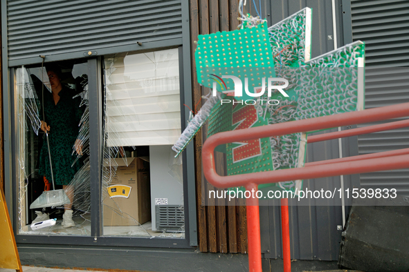 A pharmacy in the Sviatoshynskyi district is damaged by a Russian missile attack in Kyiv, Ukraine, on September 2, 2024. NO USE RUSSIA. NO U...