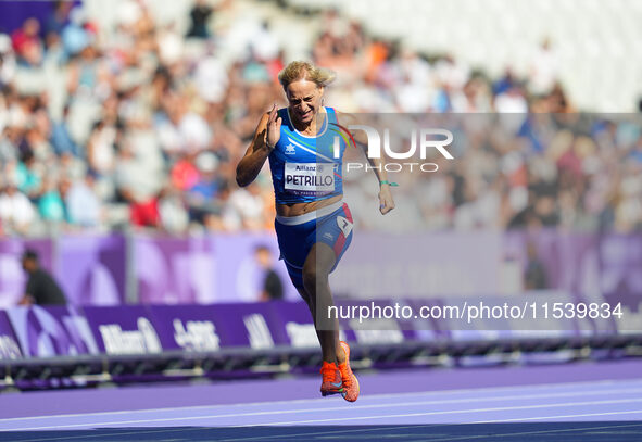 Valentina Petrillo of Italy in action in Women's 400m - T12 Round 1 during the Paris 2024 Paralympic Games at Stade de France on September 2...