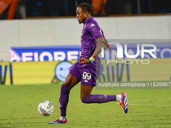 Christian Kouame of ACF Fiorentina controls the ball during the Italian Serie A football match between ACF Fiorentina and A.C. Monza in Flor...