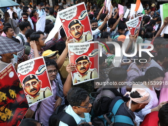 Medical students and doctors shout slogans during a protest rally towards Kolkata Police Headquarters, Lalbazar, protesting against the rape...