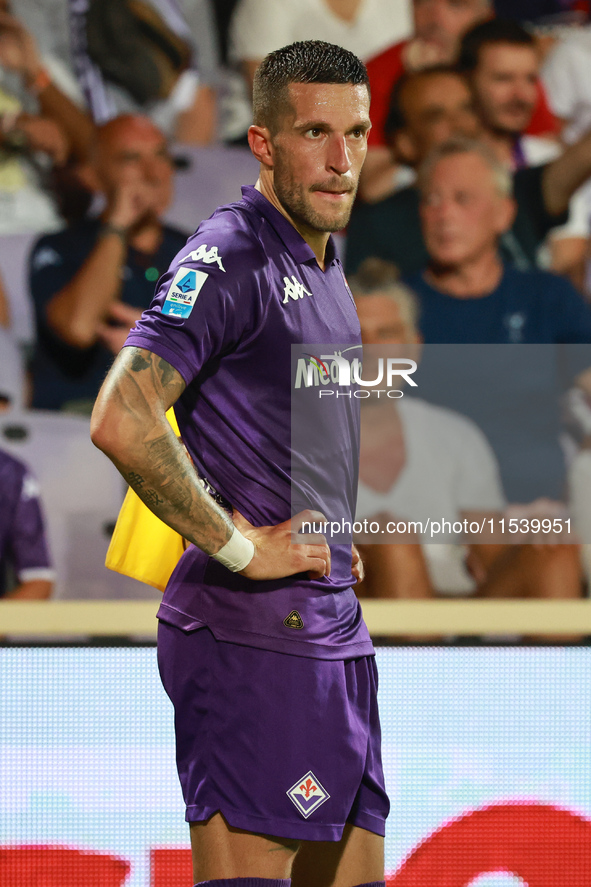 Cristiano Biraghi of ACF Fiorentina during the Italian Serie A football match between ACF Fiorentina and A.C. Monza in Florence, Italy, on S...