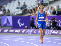 Valentina Petrillo of Team Italy warms up before competing in the Women's 400m T12 Heat 4 at Stade de France during the Paris 2024 Paralympi...