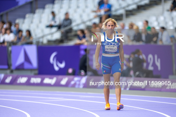 Valentina Petrillo of Team Italy warms up before competing in the Women's 400m T12 Heat 4 at Stade de France during the Paris 2024 Paralympi...